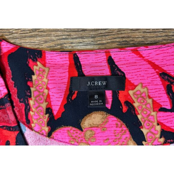 J. Crew Palm Print Faux Wrap Midi Dress Pink Red Black Sz 8 - Picture 2 of 11